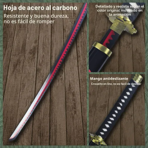 Vista 5 de Adust Espadas Roronoa Zoro de acero al carbono, espada de anime de metal real, disfraz de cosplay de Roronoa Zoro de 41 pulgadas en general, espada