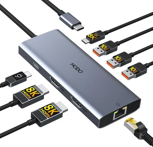 Vista 11 de Adaptador USB C Hub Dual 4K@60Hz USB C para Dell HP, 100W PD USB C Splitter