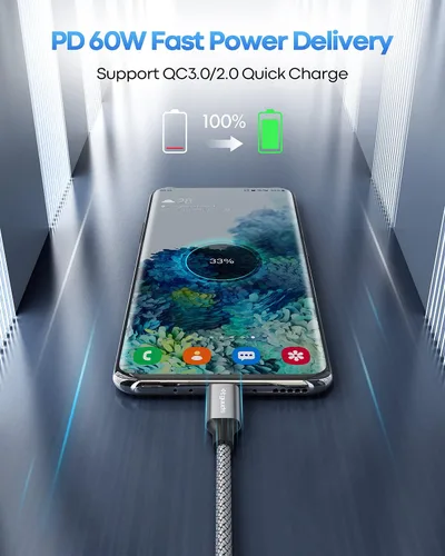 Vista 8 de etguuds USB C to USB C Cable 2 m, Long USB C to C Charging Cable PD 60 W/3 A Fast Charging Cable Nylon for iPhone 16/15/15Pro, Galaxy S24 S23 S22