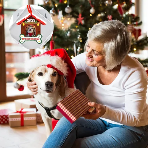 Vista 5 de FLYAB Adornos de la primera Navidad de Perros 2025-3.5 x 3.3 pulgadas, marco de fotos de perro acrílico, adorno personalizado para cachorro, adorno