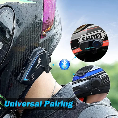 Vista 7 de FreedConn FX 10 Riders - Auriculares Bluetooth para motocicleta con intercambio de música, intercomunicador Bluetooth con cancelación de ruido/radio