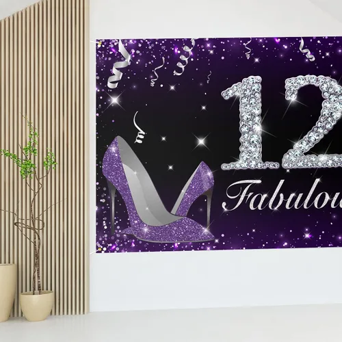 Vista 7 de HAMIGAR Fabuloso telón de fondo de cumpleaños tacones altos morados