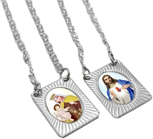 Vista 4 de Scapulars Catholic I Sagred Heart of Jesus & Our Lady of Mount Carmelo, Medallas I Collar escapulario de acero inoxidable para mujeres y hombres 14