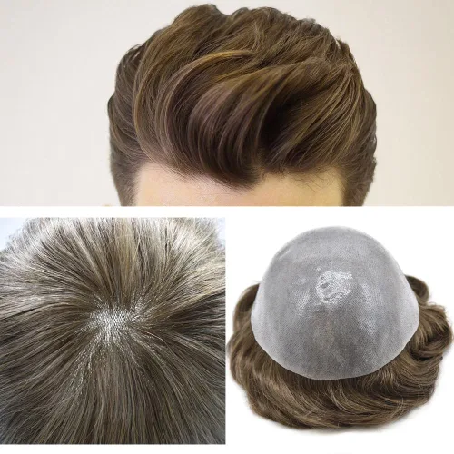 Vista 27 de PU Toupee para hombres pieza de pelo real sistema de reemplazo de cabello humano para hombres Toupee pieza de pelo para hombres piel polivinílica