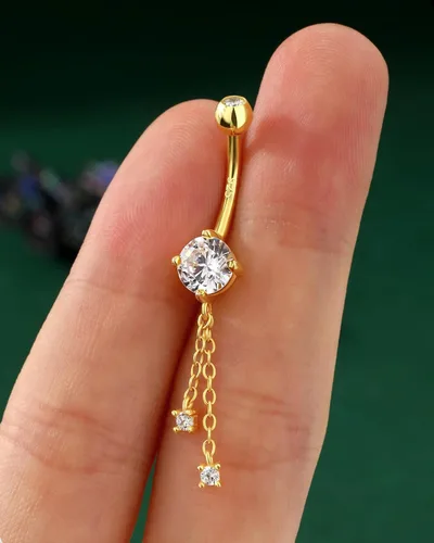 Vista 6 de COCHARM Anillos de ombligo chapados en oro de 14 quilates colgantes de plata de ley 925 para ombligo, joyería hipoalergénica