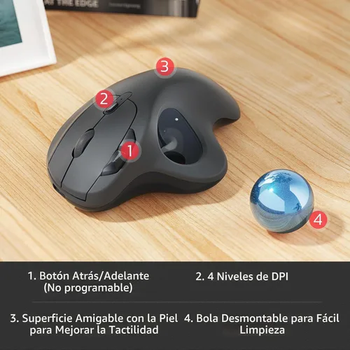 Vista 7 de Nulea M501 Ratón Trackball Inalámbrico, Ergonómico Recargable, Control Fácil con el Pulgar, Seguimiento Preciso y Suave, Conexión de 3 Dispositivos