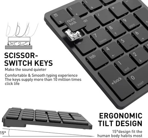 Vista 8 de havit Teclado Numérico Bluetooth Inalámbrico Teclado Numérico Portátil Mini de 26 Teclas para Contabilidad Financiera, Recargable, para Windows