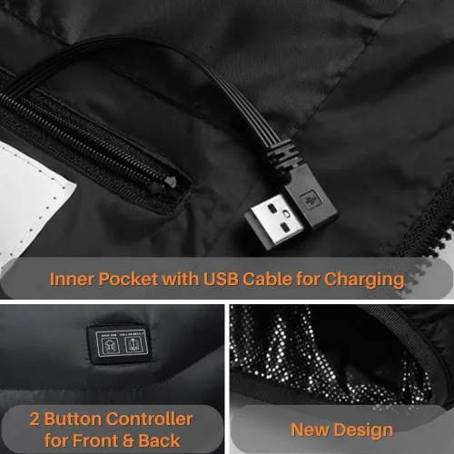 Vista 6 de Chaqueta térmica para mujeres y hombres con batería de 5 V, capa térmica desmontable