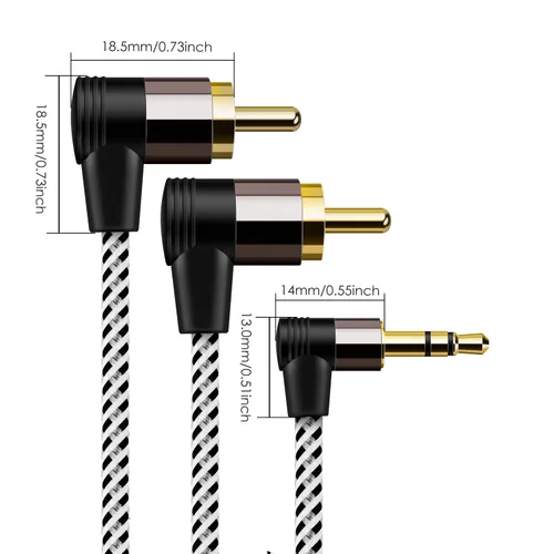 Vista 6 de CableCreation Cable de 0.138 in a RCA de 3 pies, ángulo 2RCA macho a 0.138 in macho estéreo adaptador divisor en Y compatible con teléfonos, laptop