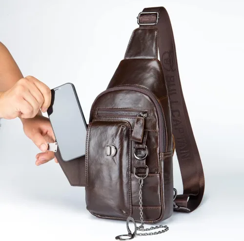 Vista 9 de KPYWZER Vintage Leather Sling Bag Backpack for Men Crossbody Shoulder Chest Day Pack Backpacks