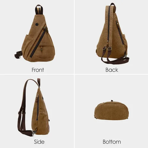 Vista 7 de Bolso bandolera pequeño, mochila casual para la escuela, para hombres y mujeres, Marrón, S, Mochilas tipo mochila