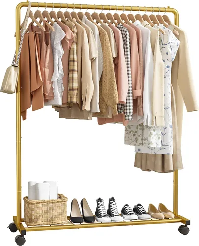 Vista 8 de Sakugi Perchero de Ropa - Perchero de ropa con estante de malla de almacenamiento y ruedas, perchero de metal resistente para colgar ropa, vestidos