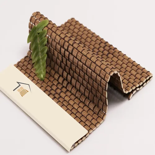 Vista 3 de Persianas romanas de madera personalizadas, persianas opacas con forro de bambú, color marrón Forro marrón-beige - Blackout