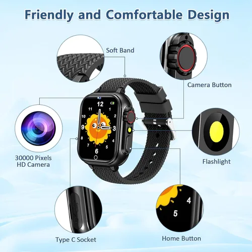 Vista 5 de Reloj inteligente para niños de 5 a 12 años, regalo de cumpleaños para niños y niñas, reloj con pantalla táctil HD con 32 juegos, cámara, grabadora