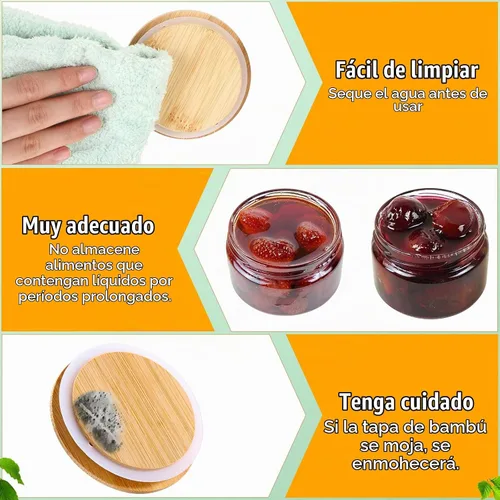 Vista 4 de 40 tapas de bambú para frascos de conservas, 20 tapas para tarros de conservas, boca regular, 20 piezas de boca ancha, reutilizables, de madera