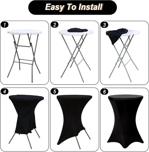 Vista 4 de Fixwal Mantel de cóctel, fundas para mesa de bar, paquete de 2 manteles redondos de 32 x 43 pulgadas, color negro, mantel elástico de elastano