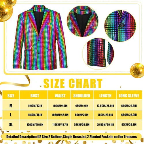 Vista 2 de Mepase Juego de 17 disfraces de discoteca de los años 70 para hombre, trajes de discoteca de Halloween, trajes de lentejuelas y pantalones, pelucas