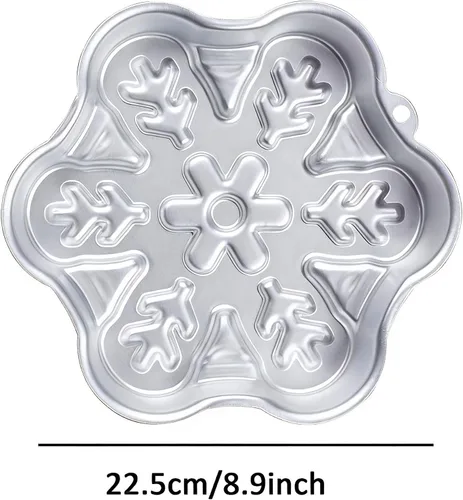 Vista 2 de Molde para hornear pasteles de aluminio 3D con forma de copo de nieve de 9 pulgadas