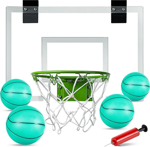 Vista 8 de ropoda Mini aro de baloncesto - Brilla en la oscuridad, aro de baloncesto sobre la puerta para interiores, tablero de baloncesto