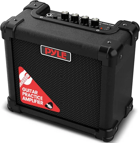 Vista 8 de Pyle Amplificador portátil de guitarra eléctrica, batería o pared, 10 vatios, mini amplificador de instrumento con altavoz de alta definición de 5