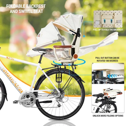 Vista 9 de XIEEIX Asiento trasero de bicicleta para niños, asientos de bicicleta para niños montados en la parte trasera, asiento infantil de montaje trasero