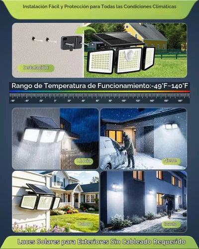 Vista 7 de Daphino - Luces solares para exteriores de 2500 lm con sensor de movimiento, luces de calle de 3 cabezales con ángulo amplio de 270°, iluminación