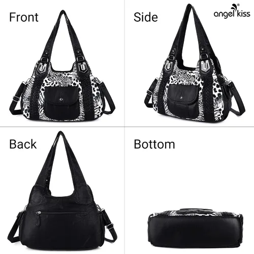 Vista 4 de Angelkiss - Bolsos y bolsos de mano para mujer, de cuero vegano lavado, bolso cruzado estilo hobo