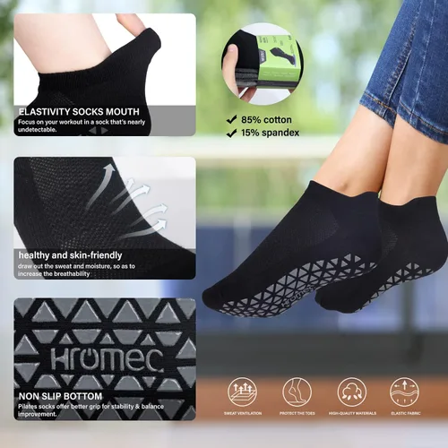 Vista 3 de Calcetines de yoga antideslizantes con agarres para pilates ballet barras descalzo calcetines antideslizantes de hospital para mujeres y hombres