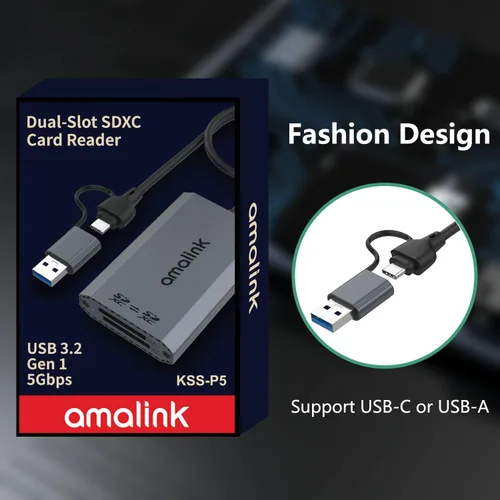 Vista 7 de Lector de tarjetas SD UHS-II de doble ranura. Adaptador de lector de tarjetas de memoria USB C SD 4.0 de doble ranura, USB 3.2 Gen 1, flujo