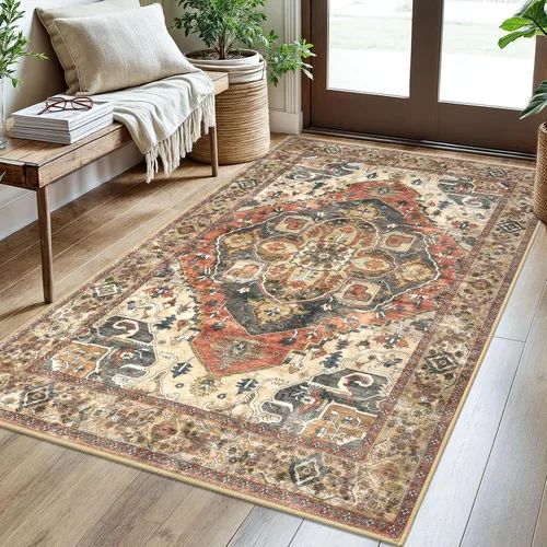 Vista 105 de SIILOOM Alfombra lavable de 2 x 3 pies, alfombra suave color taupe ceniza para entrada, tapete antideslizante para puerta de interior, tapete