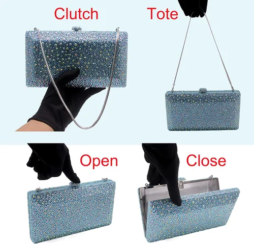Vista 5 de Bestenda Caja de cristal de lujo Minaudiere Bolso de mano para mujer boda desfile de moda deslumbrante diamante para fiesta nocturna bolso