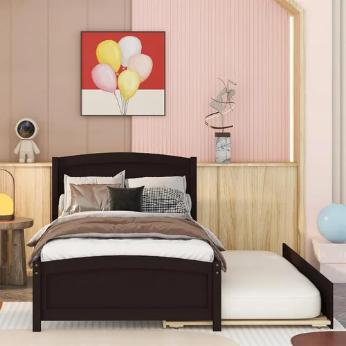 Vista 3 de Harper & Bright Designs Base de cama individual con nido, cama individual de madera con cabecero, cama de plataforma de tamaño individual con nido