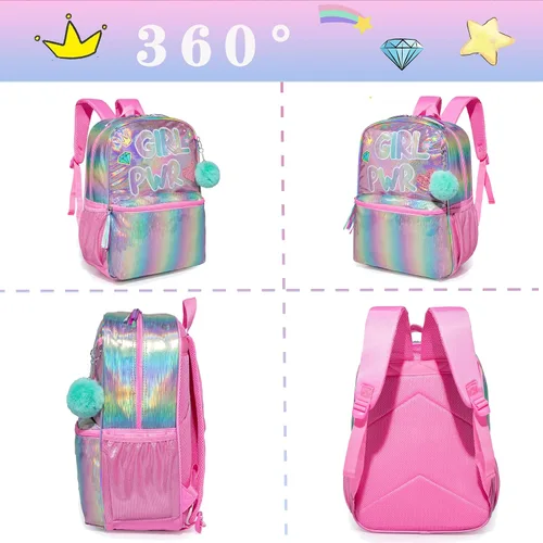 Vista 3 de HTgroce Mochila para niñas de primaria para estudiantes, juego de mochila escolar para niñas, bolsa de libros preescolar con lonchera y estuche