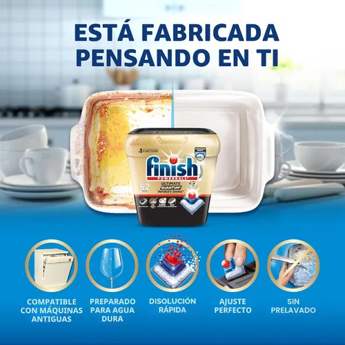 Vista 7 de Finish Ultimate Infinity Shine - Cápsulas para lavavajillas, detergente sin necesidad de pre-enjuague, elimina manchas quemadas, con Protector