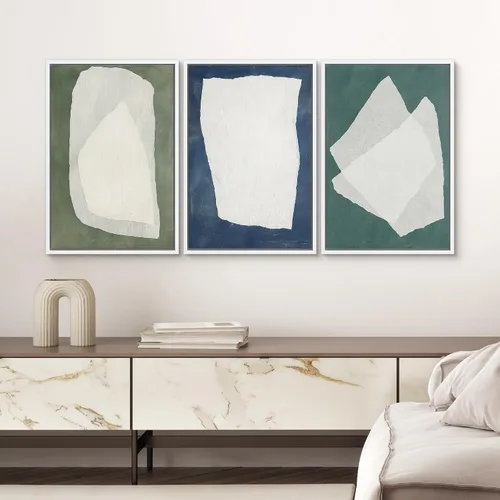 Vista 125 de SIGNWIN Lienzo enmarcado para pared, juego de arte pastel con cadena montañosa, bosque, niebla, naturaleza silvestre, ilustraciones modernas, arte