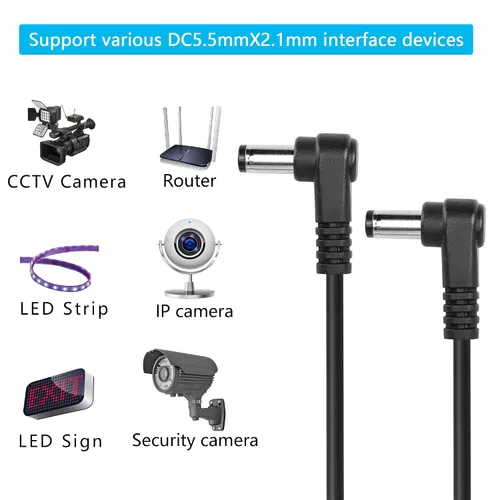 Vista 3 de GINTOOYUN DC 5.5MM x 2.1MM 90 grados macho a macho cable DC5521 adaptador de corriente en espiral de ángulo recto cable de extensión para cámara