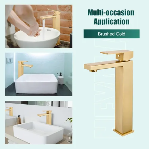 Vista 4 de Heyalan Grifo de lavabo para baño, grifo de lavabo de una sola manija, acero inoxidable SUS304, cuerpo alto, 1 agujero, mezclador de tocador