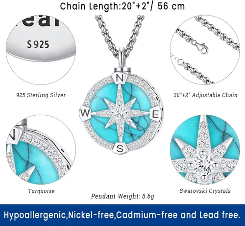 Vista 87 de Joyas de turquesa para mujeres y hombres de plata de ley 925 con colgante de urna para cenizas, collar con medallón de imagen, martillo de Thor