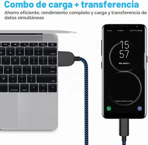 Vista 5 de Cable USB tipo C, 5 unidades (3/3/6/6/10 pies) de nailon trenzado USB C Cable de carga rápido compatible con Samsung Galaxy S9 S8 Note 9 Note 8