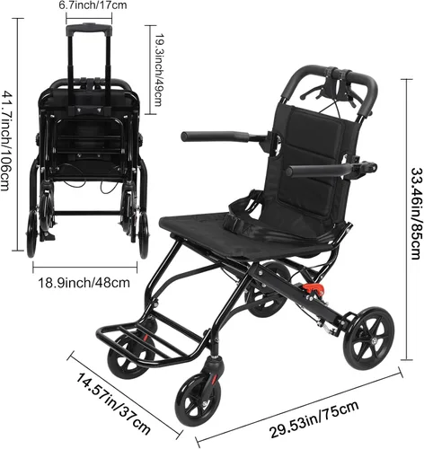 Vista 2 de Sillas de ruedas para adultos, silla de ruedas de transporte ligera plegable, silla de ruedas portátil ligera plegable para personas mayores
