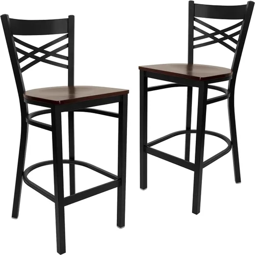 Vista 11 de Flash Furniture HERCULES Series Black ''X'' Back Metal Restaurant Barstool - Asiento de vinilo negro Asiento de vinilo negro/marco de metal negro