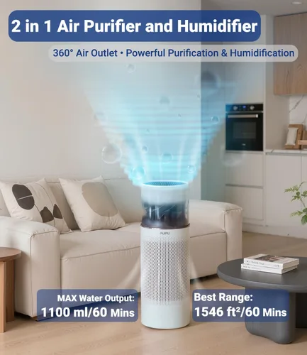Vista 5 de Purificador de aire 2 en 1 con humidificador, purificadores de aire para el hogar, habitación grande, humidificador y purificador de aire en un