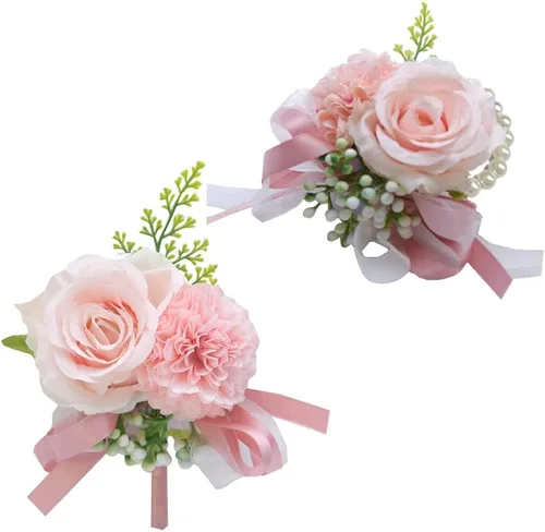 Vista 9 de Wrist Corsage and Boutonniere Set for Bride Groom Bridesmaids Groomsmen Wedding Homecoming Flowers Prom Suit Accessories, Rose Boutonniere and
