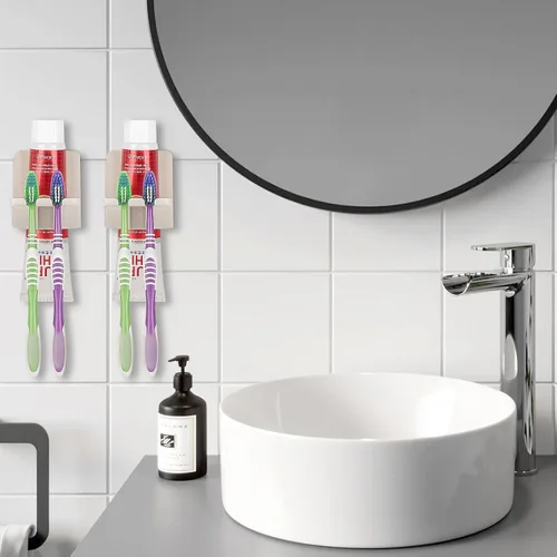 Vista 7 de 2 soportes autoadhesivos para cepillos de dientes montados en la pared, gancho para cepillos de dientes a prueba de agua, 3 en 1 con soporte
