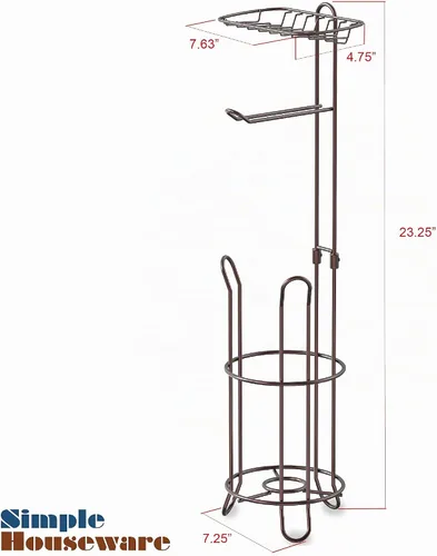 Vista 6 de Simple Houseware - Soporte para papel higiénico con estante de alambre para teléfono celular, color bronce 4 rollos de papel, 7.25 x 7.25 x 23.5
