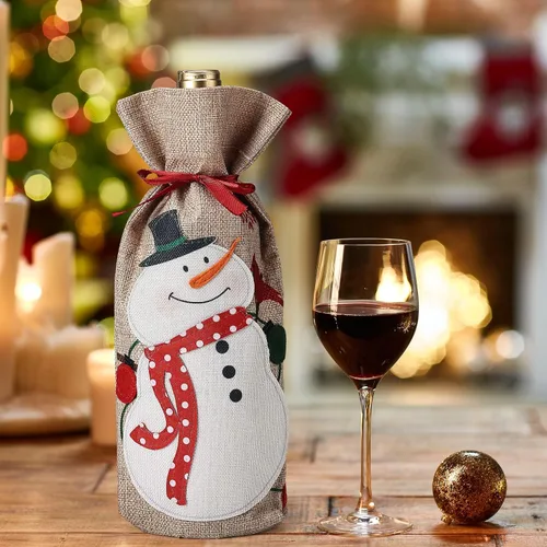 Vista 4 de Mr. Pen Bolsas de vino de Navidad, paquete de 2, fundas de arpillera para botellas de vino con cordón, bolsas de vacaciones