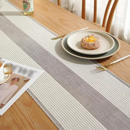 Vista 5 de Hsvanyr Camino de mesa gris rústico rectangular con exquisita borla para cocina, comedor, picnic, mesa de café, 13 x 63 pulgadas, a prueba de polvo