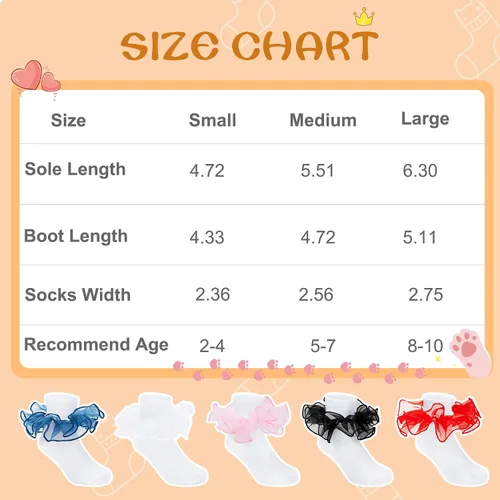 Vista 6 de Zando Calcetines grandes con volantes para niñas, calcetines de vestir con doble encaje, bonitos calcetines de encaje para niños pequeños y niños
