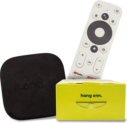 Vista 4 de ONN Android TV 4K UHD Dispositivo de transmisión con control remoto por voz Asistente de Google y cable HDMI de alta velocidad (100026240) Negro