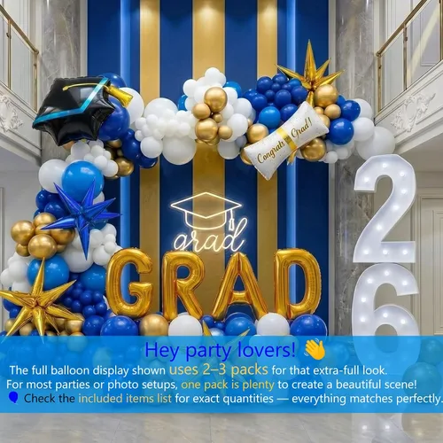 Vista 3 de Kit de arco de guirnalda de globos de graduación de 120 piezas con certificado de graduación, gorro de graduación, letra, globos de Mylar